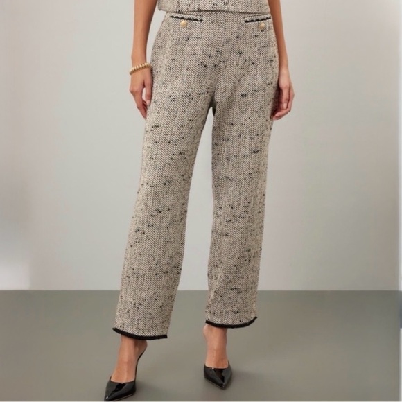 Ted Baker Feliot Cream and Black Herringbone Straight-Leg Trousers - Picture 3 of 11